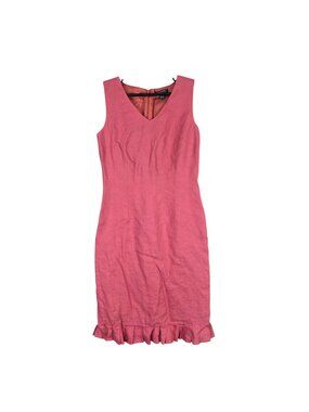 Womens Harolds Sleeveless Pink 100% Linen Dress Acetate Lined Ruffle Hem Size 4